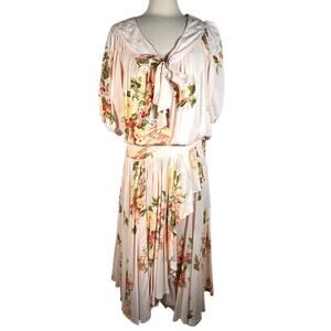 Boa Paris Women's 2-Piece Floral Print Ruffle Top & Wrap Skirt M Pink Cottage